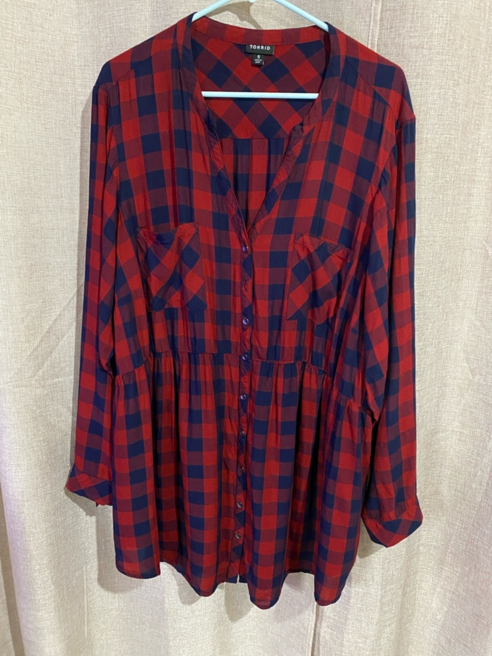 Torrid Red and Navy Plaid Button-Front Tunic